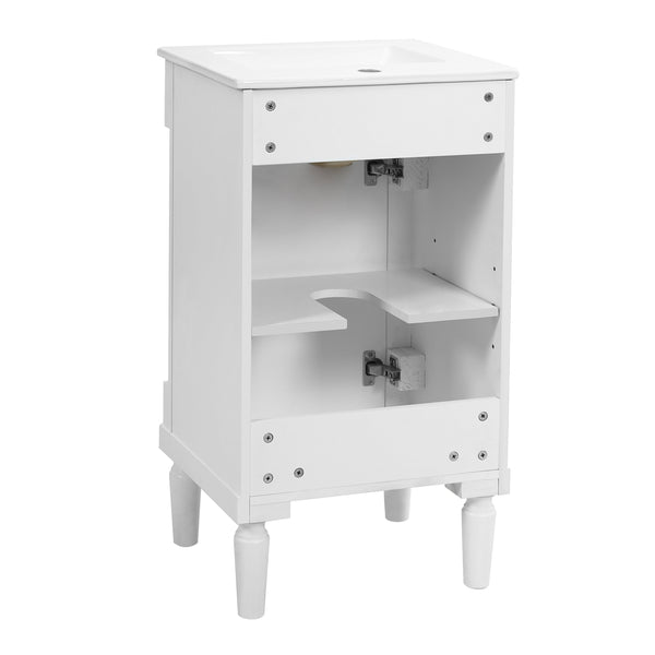 English Elm 18" French Style Vanity with Ceramic Sink Soft Close Door and Adjustable Shelf White N710P415332K