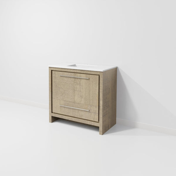 English Elm Rustic Acacia Bath Vanity With White Quartz Top - Stylish 36" W Storage Solution For Modern Bathrooms B2731P259191-GIGA