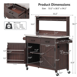English Elm K&k Solid Fir Grill Cart Stainless Steel Top Outdoor Kitchen Station with Locking Wheels Brown N707P409087Z