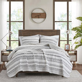 Madison Park Fraser Southwest 3 Piece Printed Microfiber Seersucker Quilt Set MP13-8468 Ivory/Black