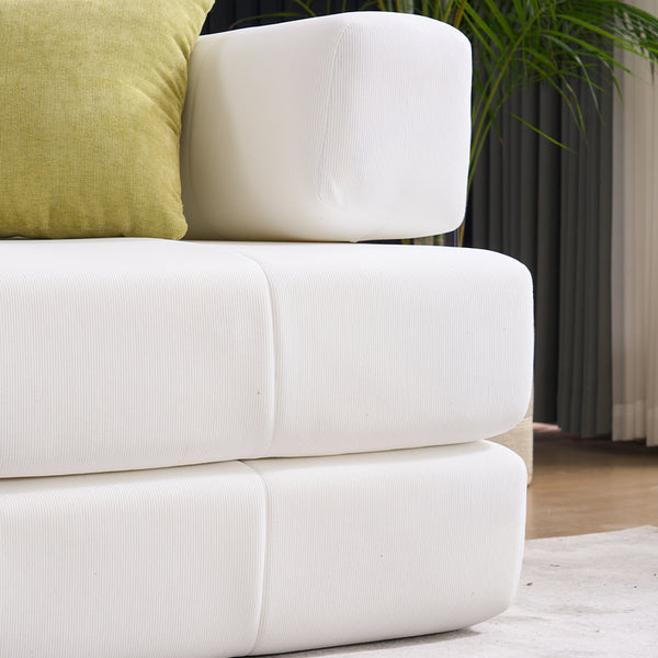 English Elm Folding Sofa Bed with Corduroy Cover, 78.5" Convertible Futon Couch, No-Assembly Foam Spring Mattress, Compact Sleeper for Living Room Beige W2915P276679