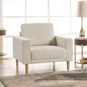 English Elm 1pc Coastal Blue-Gray Accent Chair with Patterned Fabric, Medium Density Foam, Wooden Legs, Chic Transitional Design Off White 41 L x 36 W x 23 H B2741P378510