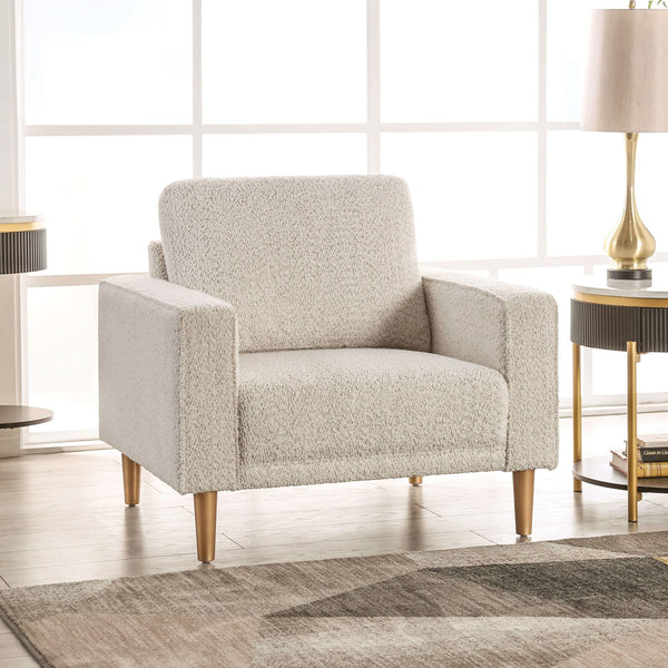 English Elm 1pc Coastal Blue-Gray Accent Chair with Patterned Fabric, Medium Density Foam, Wooden Legs, Chic Transitional Design Off White 41 L x 36 W x 23 H B2741P378510