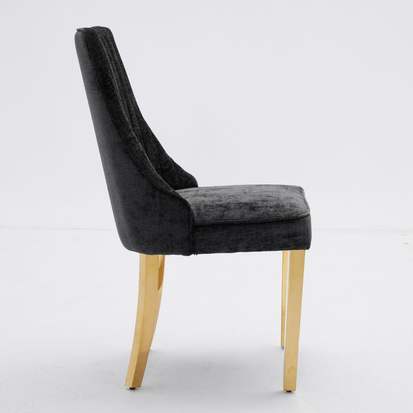 English Elm Rayon High Back Dining Chair Set with Plush Flocking Upholstery, Golden Stainless Legs, Comfort-Focused Design Black W1143P293315