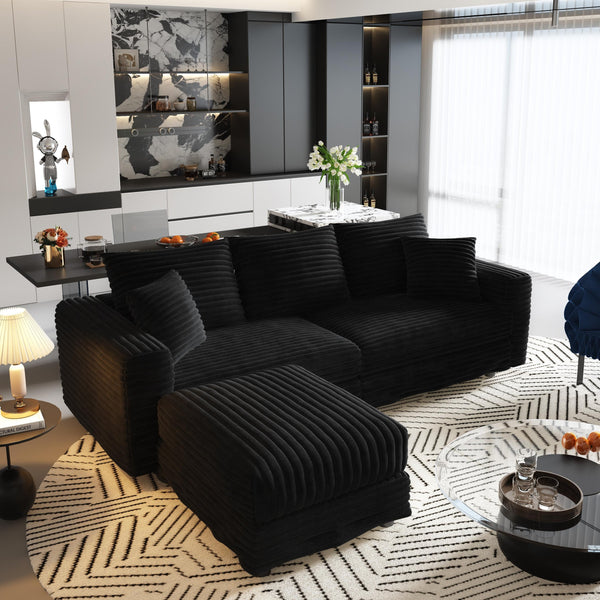 English Elm 82.7" Plush Corduroy 3-Seat Sofa - Cloud-Like Comfort, Versatile Design, Includes Pillows & Ottoman W1885S00150