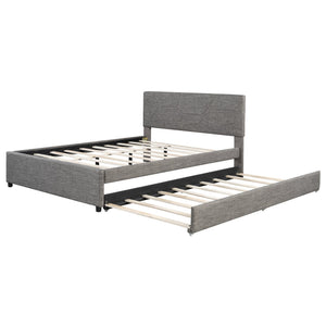 English Elm Queen Linen Upholstered Platform Bed with Brick Textured Headboard and Pull Out Trundle SF000004AAE-1