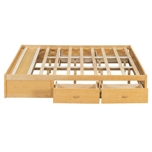 English Elm Queen Platform Storage Bed with Hydraulic Lift Footboard and Four Drawers Antique Finish Natural LP000139AAN