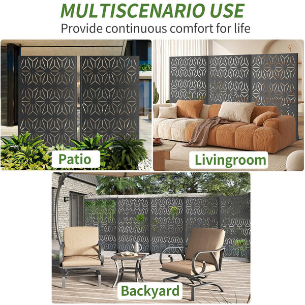 English Elm Metal Freestanding Privacy Screen Geometric Powder Coated Outdoor Patio Divider Panel W347P421278