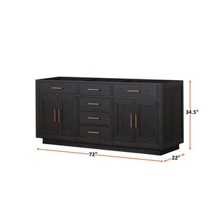English Elm Black Double Oak 72" Double Sink Vanity - 22" Deep Midcentury Wood Cabinet, Soft-Close Drawers B2731P260846