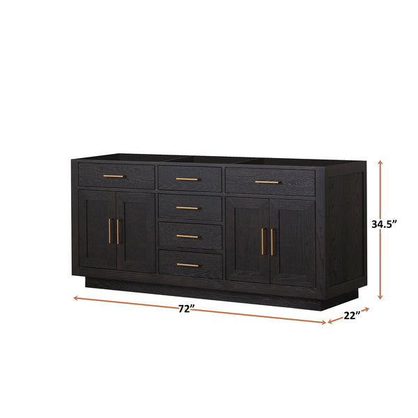 English Elm Black Double Oak 72" Double Sink Vanity - 22" Deep Midcentury Wood Cabinet, Soft-Close Drawers B2731P260846