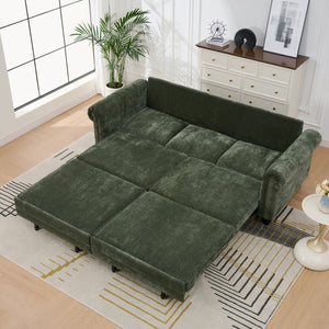 English Elm 86" Chenille Sleeper Sofa with Nailhead Rolled Arms Three Seat Convertible for Any Room Green W3373S00088