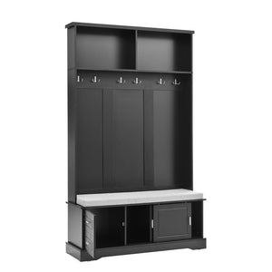 English Elm On-Trend Stylish Hall Tree With Sliding Doors, 6 Hooks, Cushion Bench & Smart Storage For Entryways N721P205787B-GIGA
