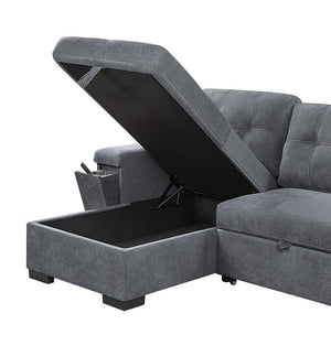 English Elm Ollie Woven Fabric Sleeper Sectional with Storage Chaise and Built-in Charging Ports Gray B2749S00204