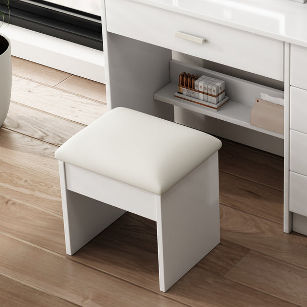 English Elm Fashion Vanity Desk With Adjustable Led Lighting, 5 Drawers, Elegant Mirror & Chair Set For Makeup W509P173272