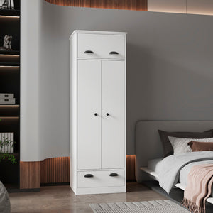 English Elm White Double Door and 1-Drawer Armoire with Hanging Rod, Hinged Top & Spacious Lower Drawer for Compact Spaces B062S00239