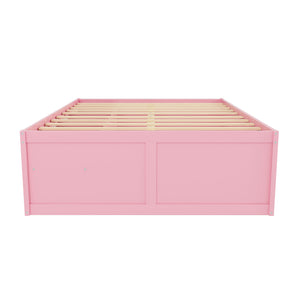 English Elm Queen Storage Platform Bed with Led Lighting Bookshelf Display Cabinet and Pull-out Drawer Pink+White N820S00078H