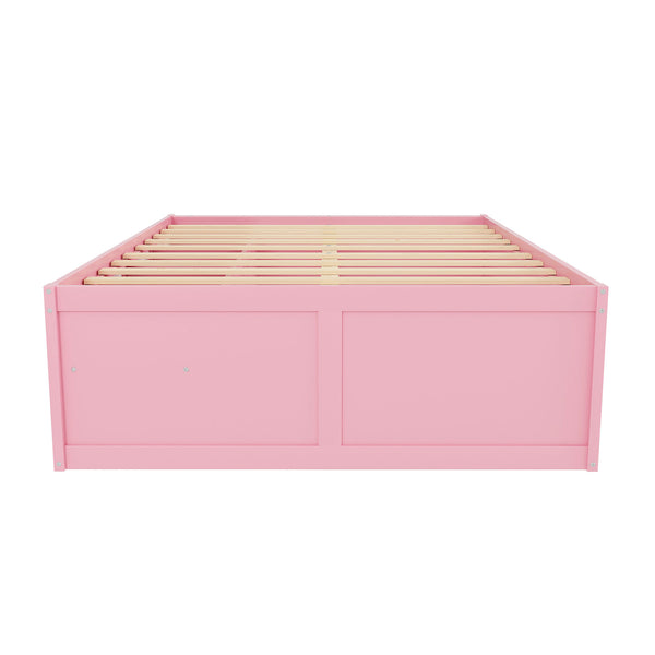 English Elm Queen Storage Platform Bed with Led Lighting Bookshelf Display Cabinet and Pull-out Drawer Pink+White N820S00078H