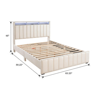 English Elm Contemporary Full Bedroom Set Channel Tufted Upholstered Bed with Led and Nightstands Beige B2741S00776