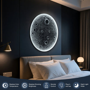 English Elm 32-Inch Resin Moon Wall Light with Remote Dimmer, 30W Main +10W Night Halo, Realistic Crater Texture W2869P361865