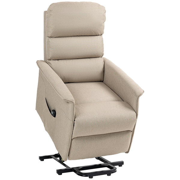English Elm HOMCOM Electric Lift Recliner Chair with Remote Control, Supportive Foam & Pocket Storage for Seniors Beige W2225P217221