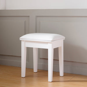 English Elm Vanity Stool with Cushion and Solid Wood Legs, White Finish — Comfortable PU Seat, Stable 264lb Load W3128P257656