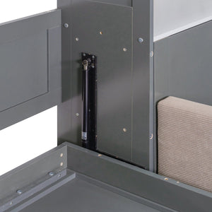 English Elm Queen Murphy Wall Bed Hydraulic Lift Velvet Sofa Built-in Shelves Led Studio Unit Dark Gray LP000392AAE