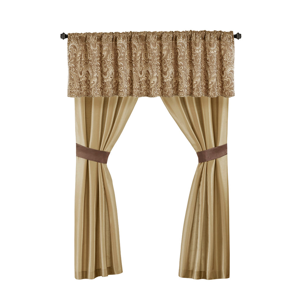 JLA Home Madison Park Essentials - 24 Piece Room in a Bag Luxe Jacquard Paisley Bedding Set in Brown Taupe Gold with Curtains Valances MPE10-786