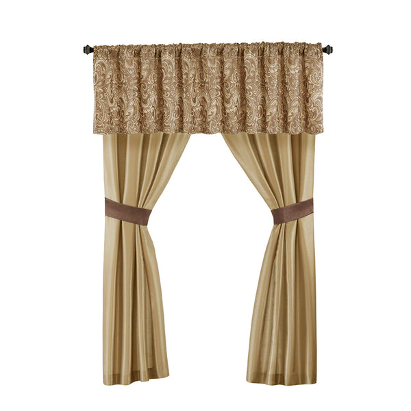 JLA Home Madison Park Essentials - 24 Piece Room in a Bag Luxe Jacquard Paisley Bedding Set in Brown Taupe Gold with Curtains Valances MPE10-786