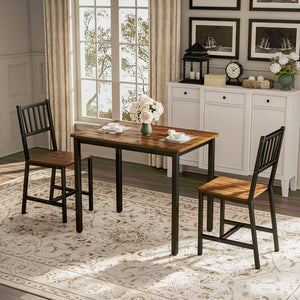 English Elm Dining Table Set 3 Piece Industrial Steel Frame with Melamine Top for Kitchen Nook Walnut W1162P424924