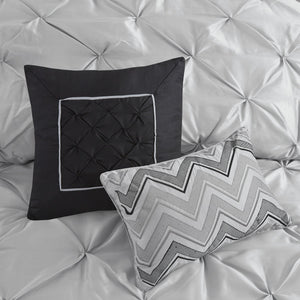 English Elm 7-piece Cal King Tufted Pleated Comforter Set with Embroidered Decorative Pillows B035P463171