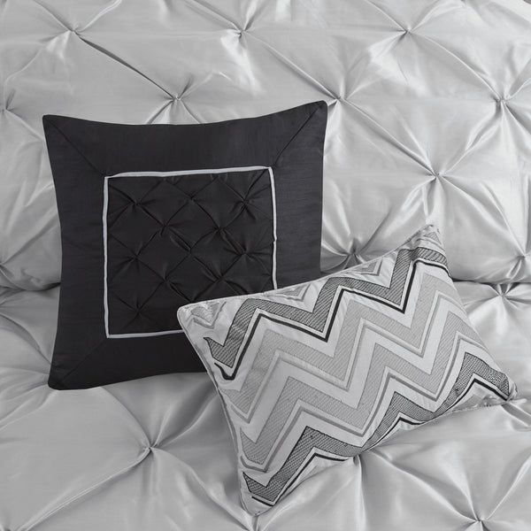 English Elm 7-piece King Tufted Pleated Comforter Set with Shams Bed Skirt Decorative Pillows B035P463170