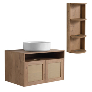 English Elm 30" Floating Bathroom Vanity Oak Finish Ceramic Vessel Sink Soft Close Plywood Cabinet W999S00501
