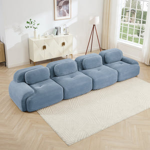 English Elm 4-seat Modular Corduroy Sectional Sofa Low Profile Ergonomic Living Room Seating Blue W714S01252