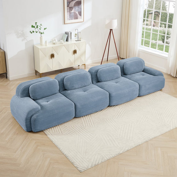 English Elm 4-seat Modular Corduroy Sectional Sofa Low Profile Ergonomic Living Room Seating Blue W714S01252