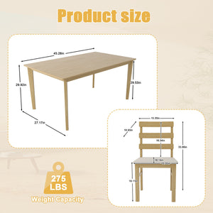 English Elm Original Solid Wood Dining Table and Chairs Set 5-Piece – Sturdy 275lb Capacity, Modern Rustic Design Natural Wood W395P316334