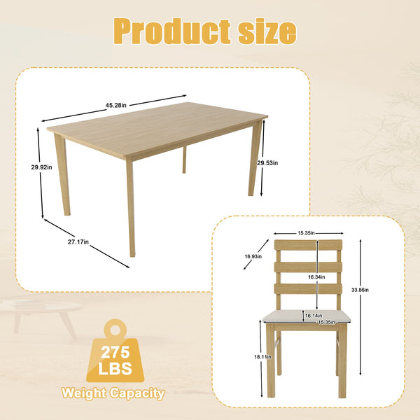 English Elm Original Solid Wood Dining Table and Chairs Set 5-Piece – Sturdy 275lb Capacity, Modern Rustic Design Natural Wood W395P316334