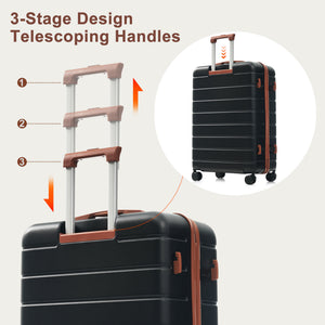 English Elm Premium Abs Hardshell 3 Piece Suitcase Set with Tsa Locks and Spinner Wheels Black+Brown N726P296022A