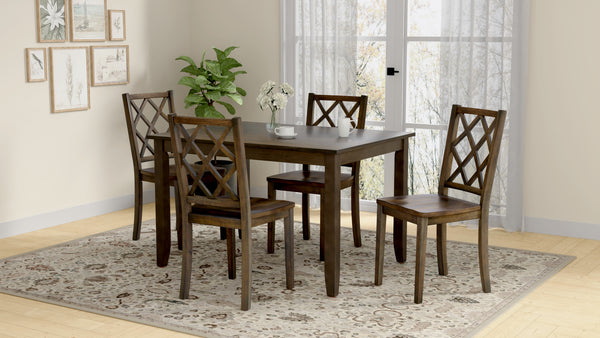 English Elm Wallace & Bay - Brown Transitional 5-Piece Dining Table Set in Bitters Brown Engineered Wood, Easy-Care Style, 48" Table B2709P212263