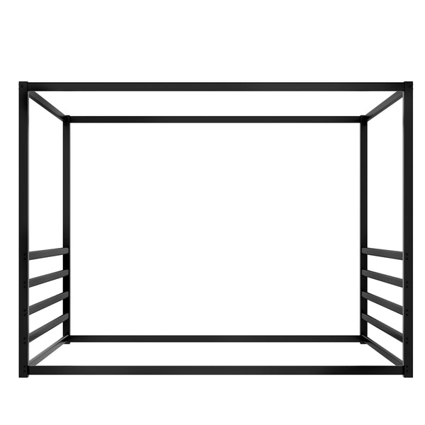 English Elm Queen Iron Frame Bed with High Fence-Style Guardrails, Modern Low-Profile Black Design, Sturdy Support W1858P282501