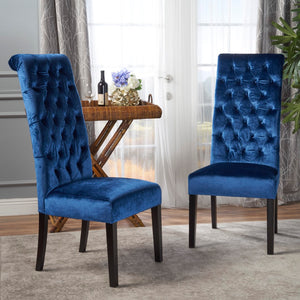 Christopher Knight Home® - Noble House - Leorah Tall Back Tufted Navy Blue Velvet Dining Chair (Set of 2)