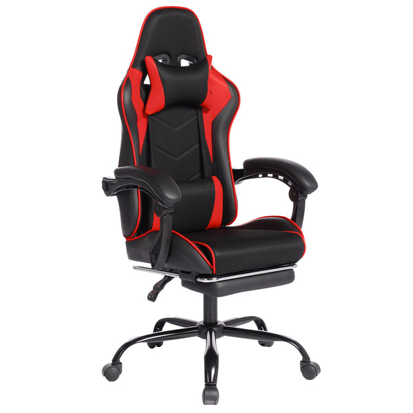 English Elm Deepfurniture Racing Style Gaming Chair Pu Leather Massage Lumbar Footrest Home Office Black+Red W3860P428626