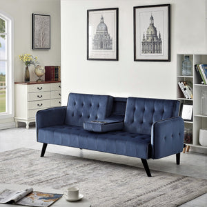 English Elm 72" Velvet Tufted Futon Sleeper Sofa Mid Century Three Seat Couch for Studio Spaces B2735P490974