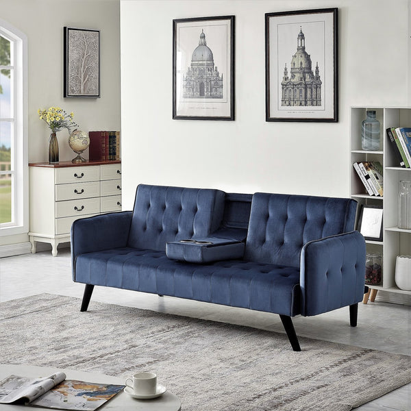 English Elm 72" Velvet Tufted Futon Sleeper Sofa Mid Century Three Seat Couch for Studio Spaces B2735P490974