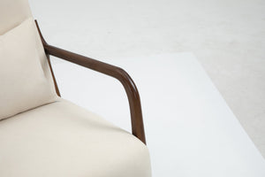 English Elm Mid Century Modern Accent Chair Natural Wood Frame Upholstered with Lumbar Cushion Support W2530P407182
