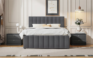 English Elm Full Upholstered Platform Bed with Twin Trundle and 3 Drawers, Linen Comfort, Sturdy Wood Frame Gray SF000249AAE