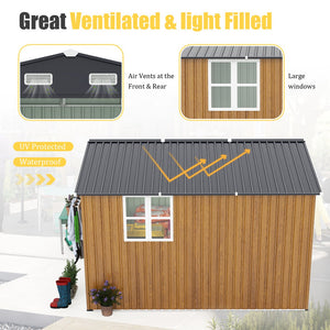 English Elm 10x12 Ft Galvanized Steel Outdoor Shed Dual Zone Lockable Sliding Doors Backyard Storage Yellow W1598S00033