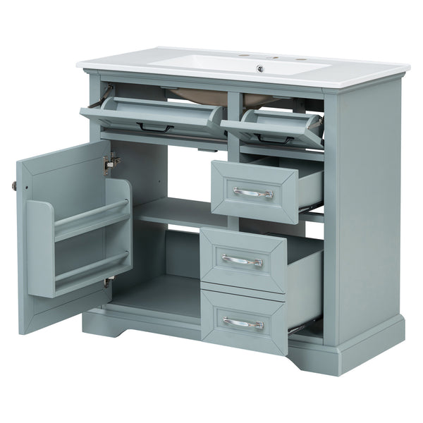 English Elm 36" Modern Grey Bathroom Vanity with Ceramic Undermount Sink, Soft-Close, Tip-Out Drawers & Storage Excellence W2896P318471