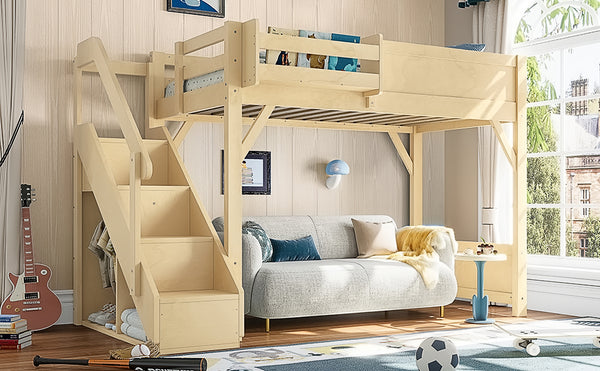 English Elm Twin Low Loft Bed Solid Pine Frame Kids Study Desk Blackboard Storage White Natural W1580S00547