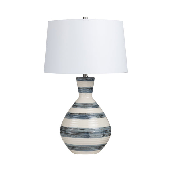 Crestview Collection Striped Ceramic Table Lamp - Hand-applied Navy Stripes, Tapered Shade, Elegant Transitional Design   Cvap3141
