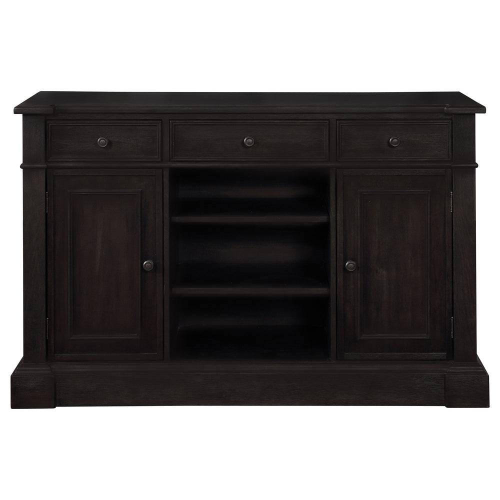 English Elm Larchmont Distressed Noir 3-drawer Server Sideboard — Dark Brown Wood, Durable Storage & Adjustable Shelves B062P353470